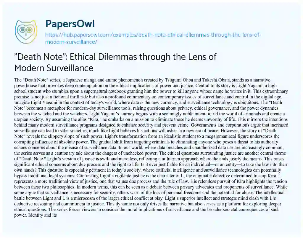 Essay on “Death Note”: Ethical Dilemmas through the Lens of Modern Surveillance