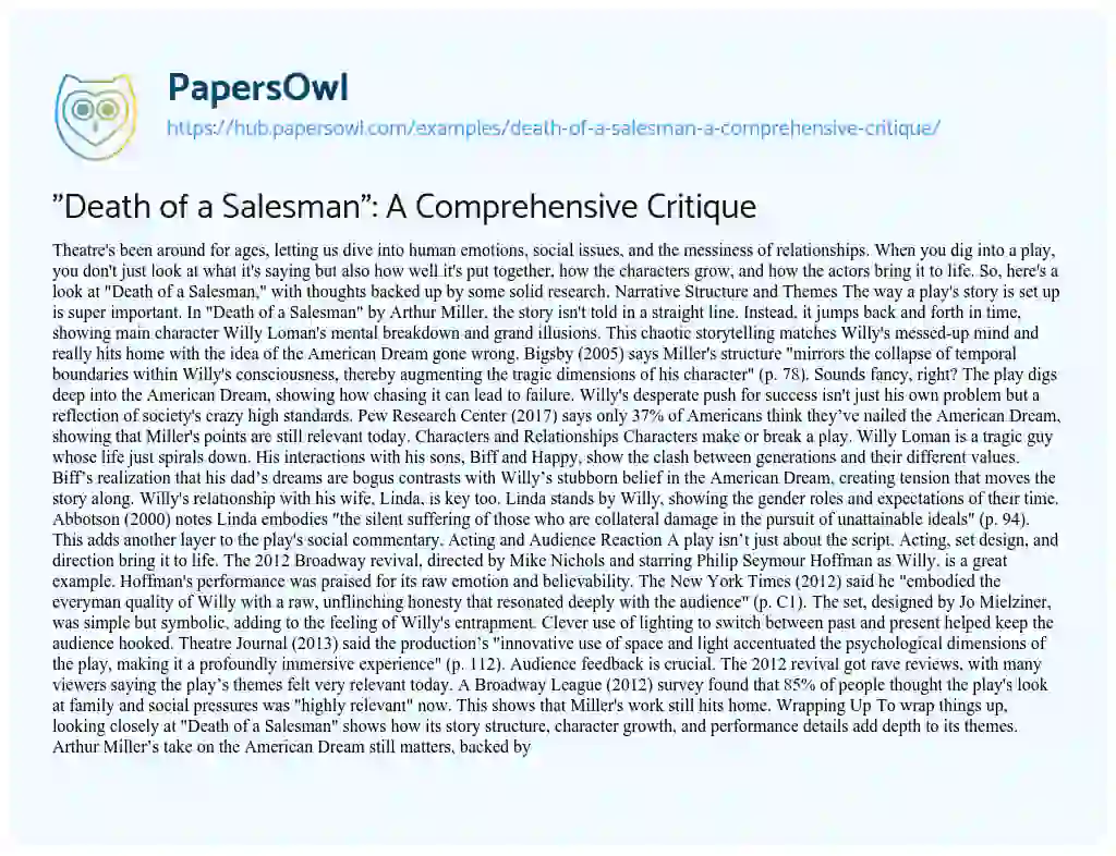 Essay on “Death of a Salesman”: A Comprehensive Critique