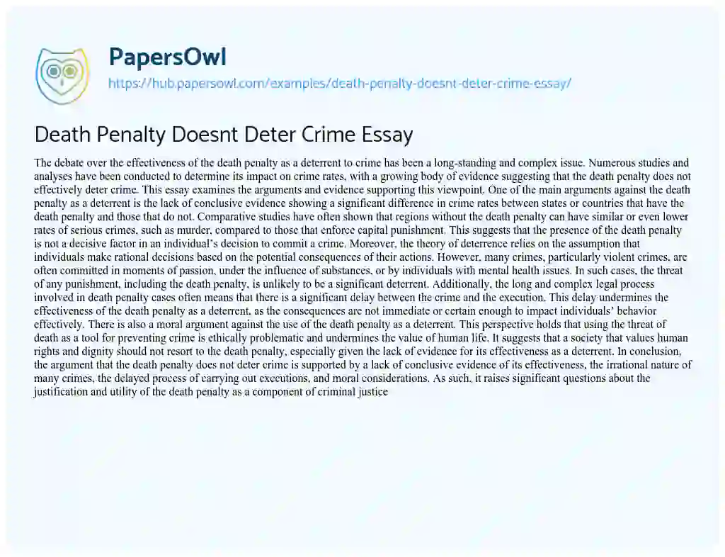 Essay on Death Penalty Doesnt Deter Crime Essay