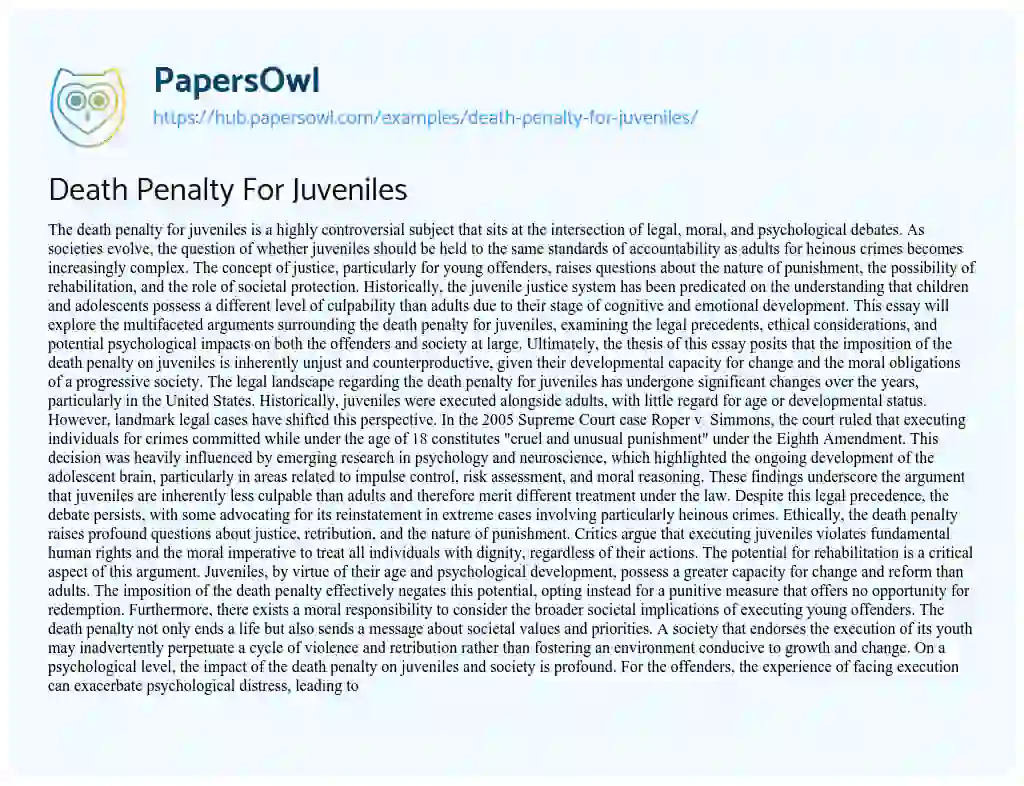 Essay on Death Penalty For Juveniles