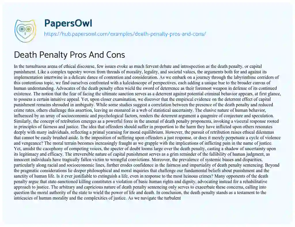 Essay on Death Penalty Pros And Cons