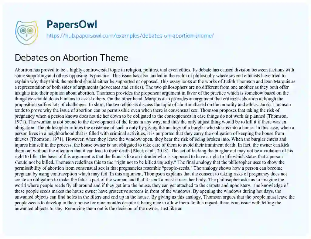 Essay on Debates on Abortion Theme