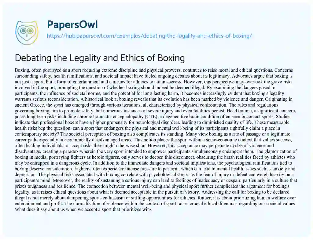 Essay on Debating the Legality and Ethics of Boxing