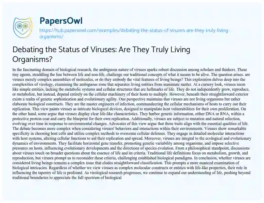 Essay on Debating the Status of Viruses: Are They Truly Living Organisms?