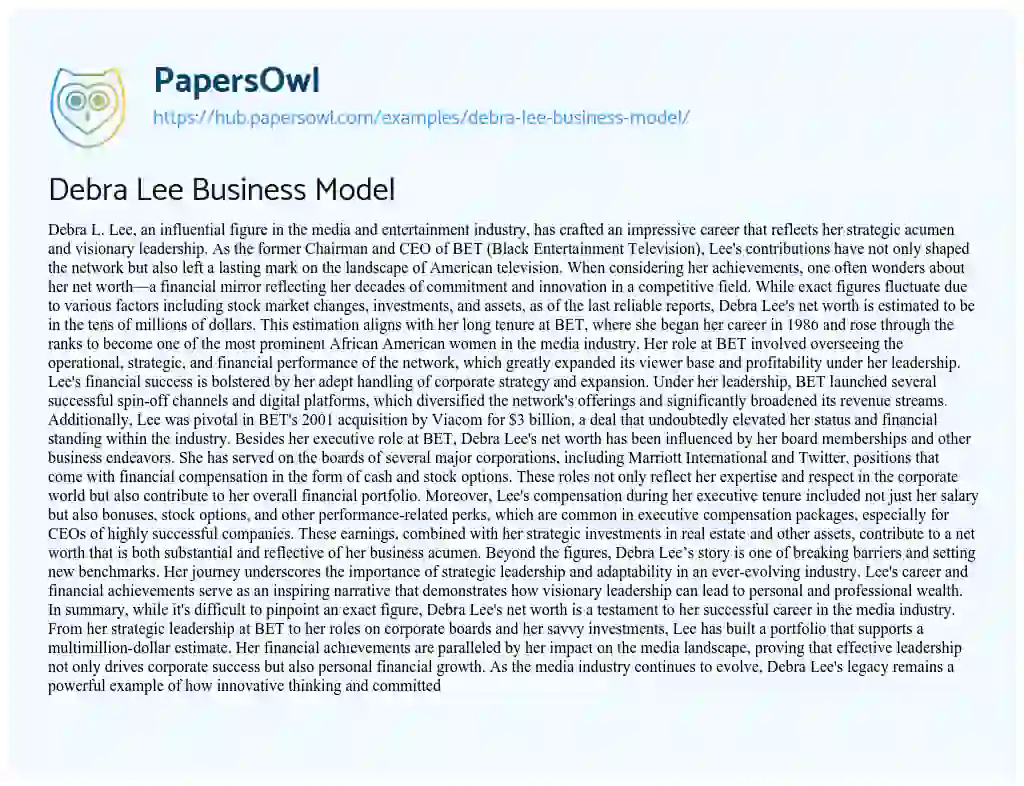 Essay on Debra Lee Business Model
