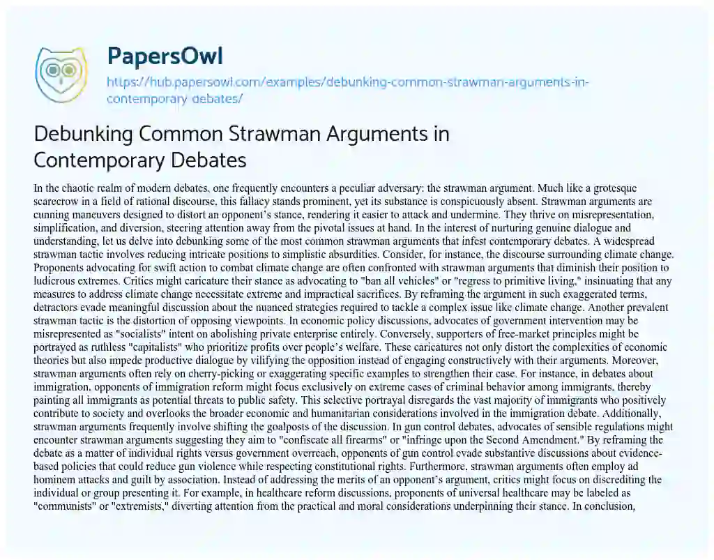 Essay on Debunking Common Strawman Arguments in Contemporary Debates
