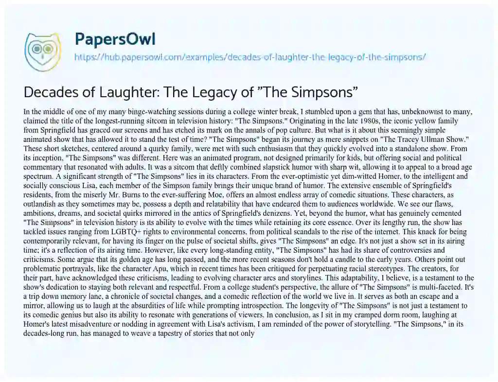 Essay on Decades of Laughter: The Legacy of “The Simpsons”