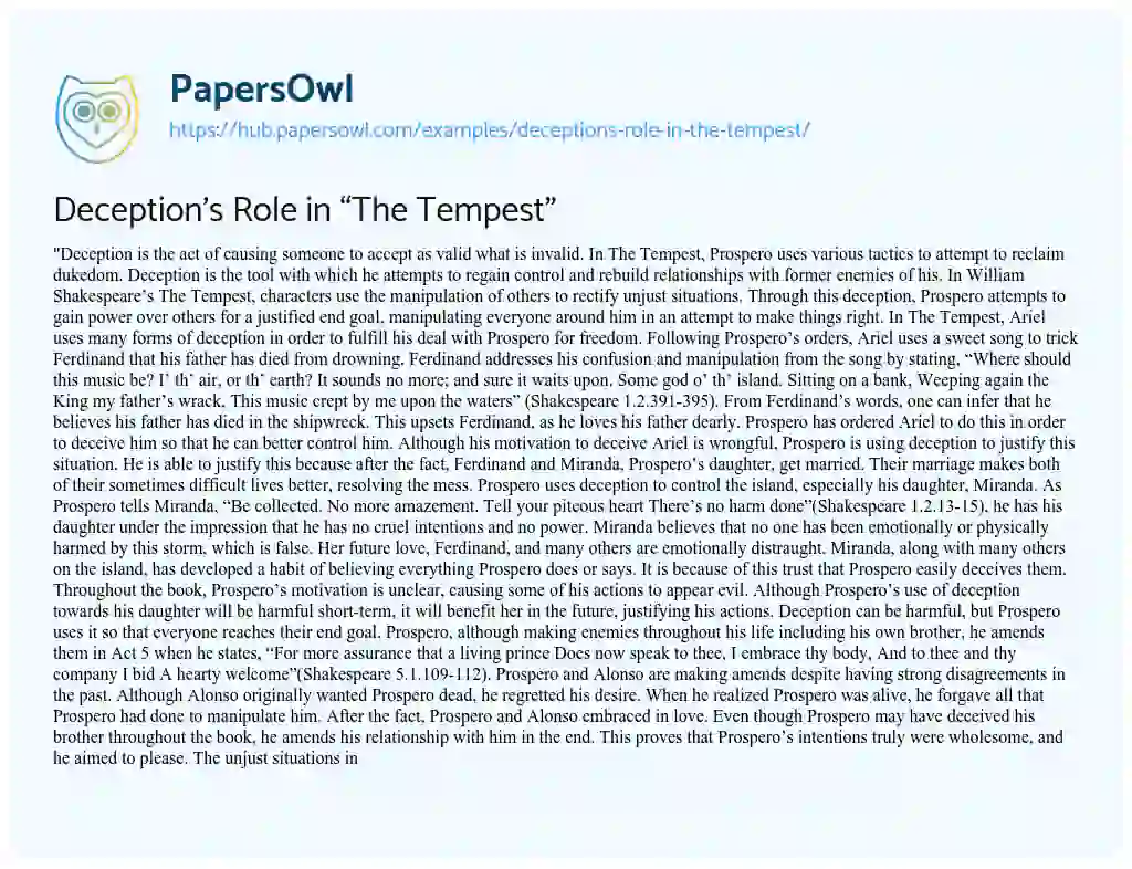 Essay on Deception’s Role in “The Tempest”