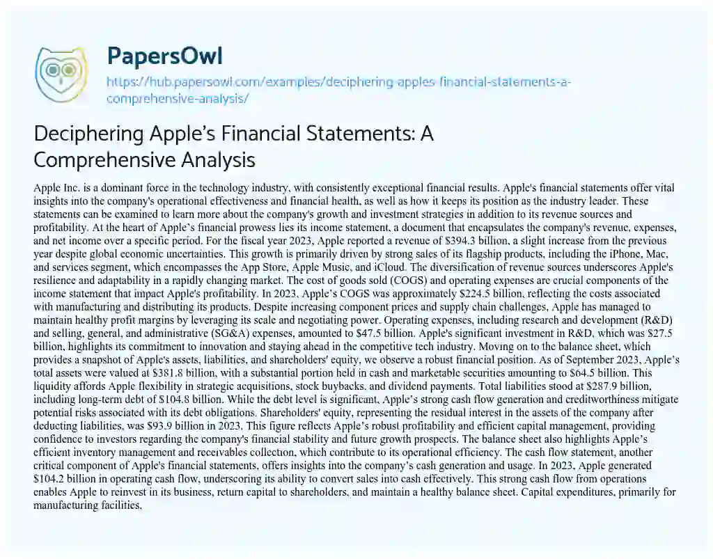 Essay on Deciphering Apple’s Financial Statements: A Comprehensive Analysis
