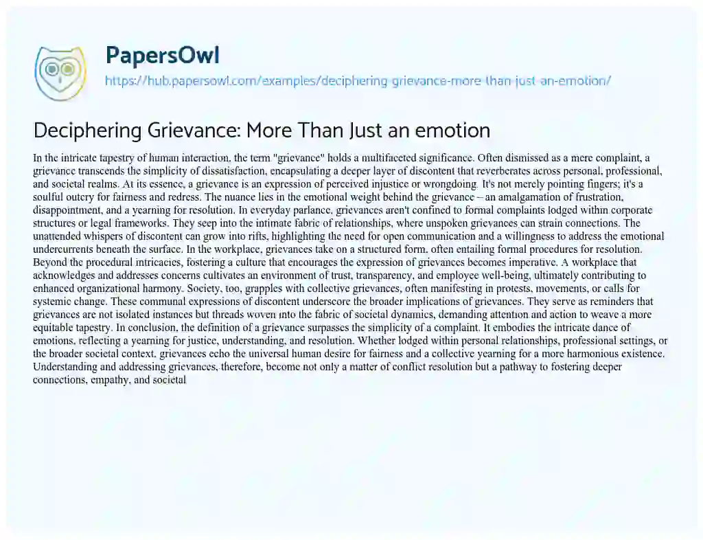 Essay on Deciphering Grievance: More Than Just an emotion