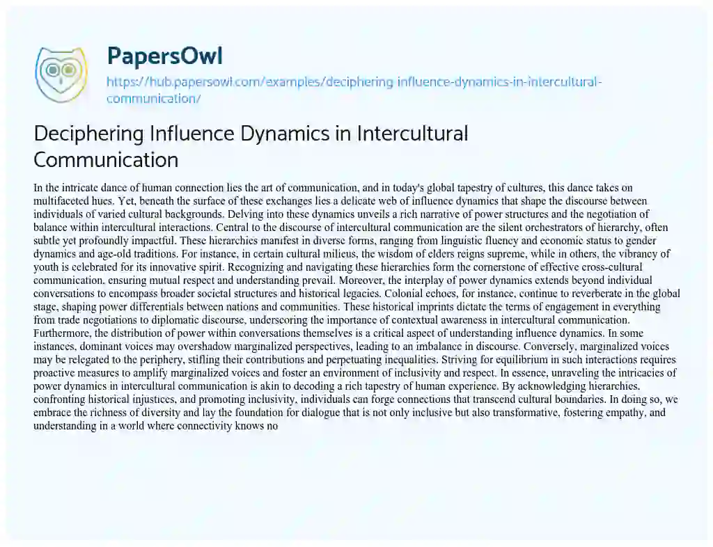 Essay on Deciphering Influence Dynamics in Intercultural Communication