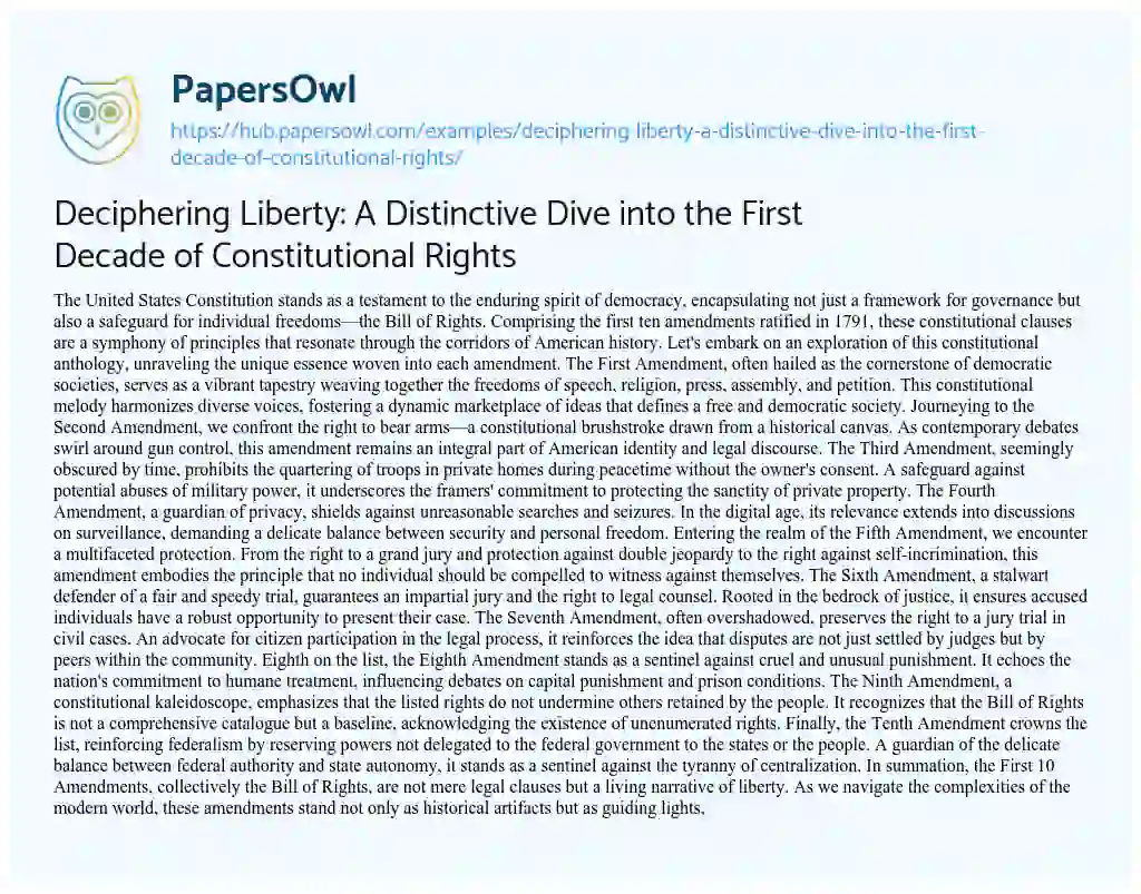 Essay on Deciphering Liberty: A Distinctive Dive into the First Decade of Constitutional Rights