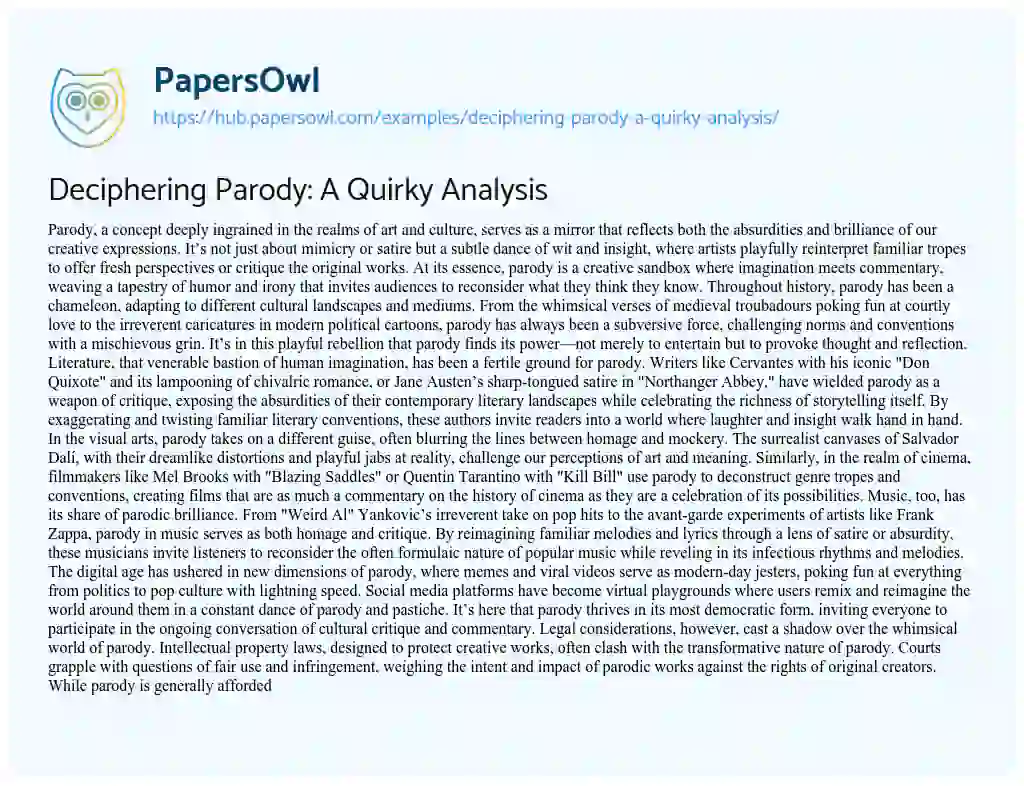 Essay on Deciphering Parody: A Quirky Analysis