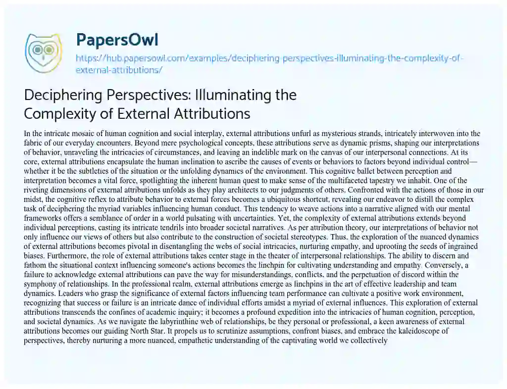 Essay on Deciphering Perspectives: Illuminating the Complexity of External Attributions