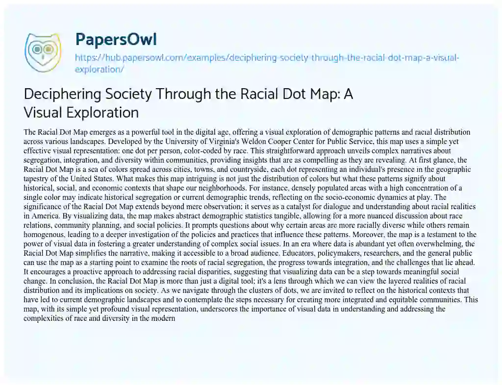 Essay on Deciphering Society Through the Racial Dot Map: A Visual Exploration