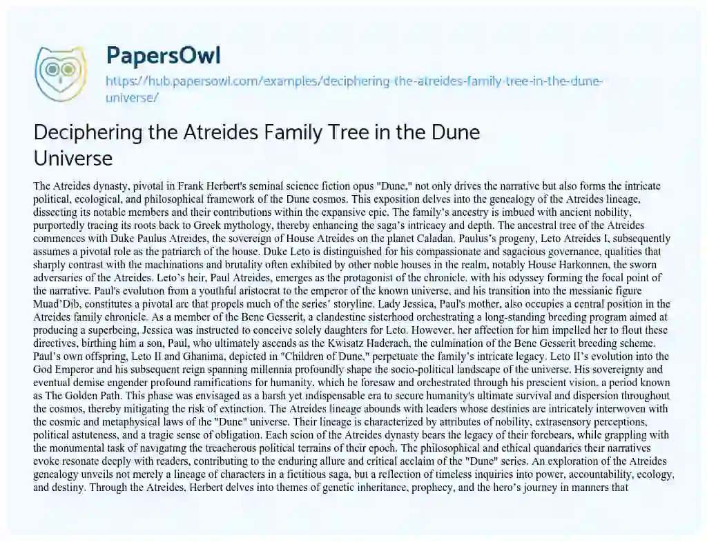 Essay on Deciphering the Atreides Family Tree in the Dune Universe