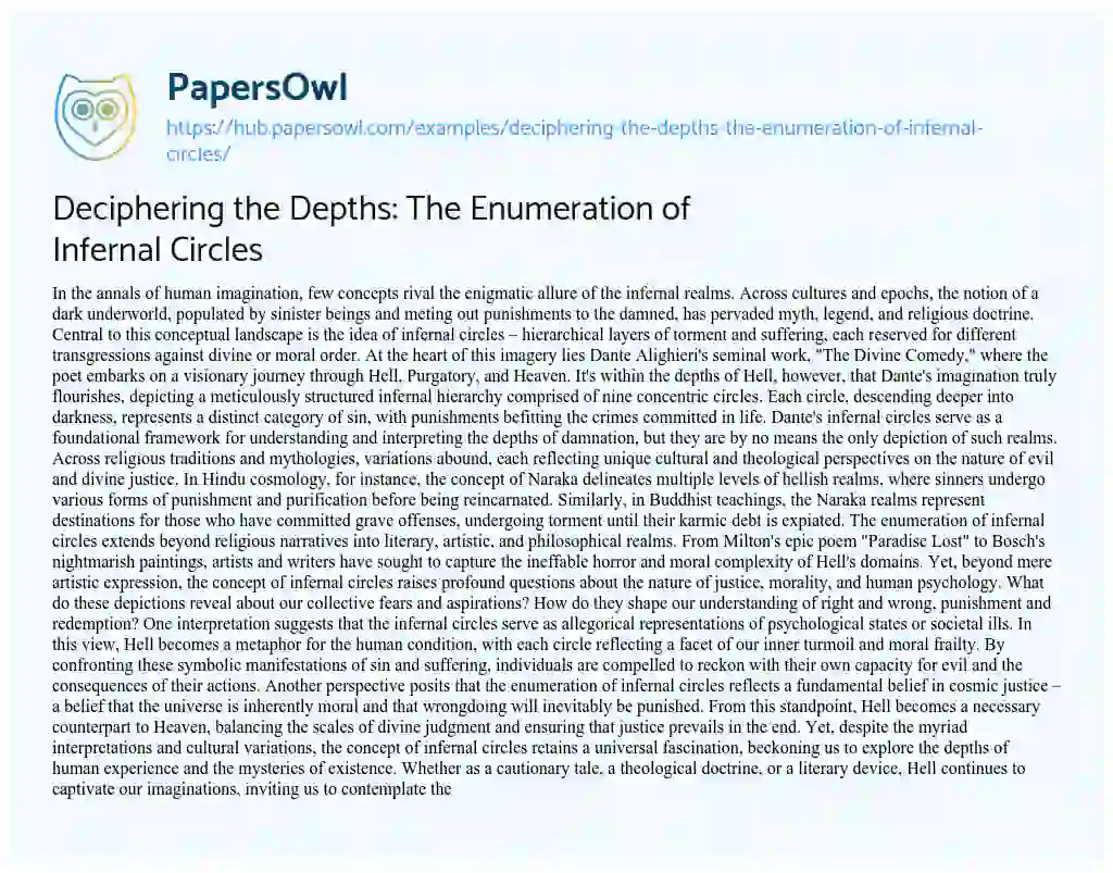 Essay on Deciphering the Depths: The Enumeration of Infernal Circles