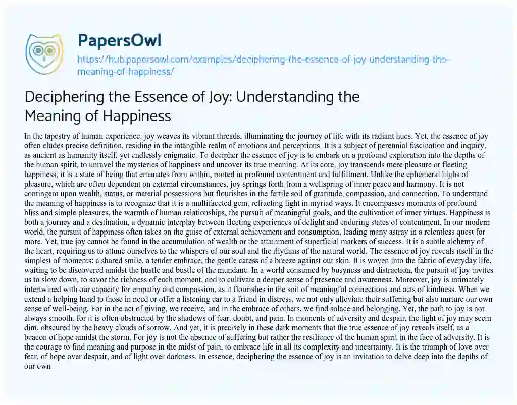 Essay on Deciphering the Essence of Joy: Understanding the Meaning of Happiness