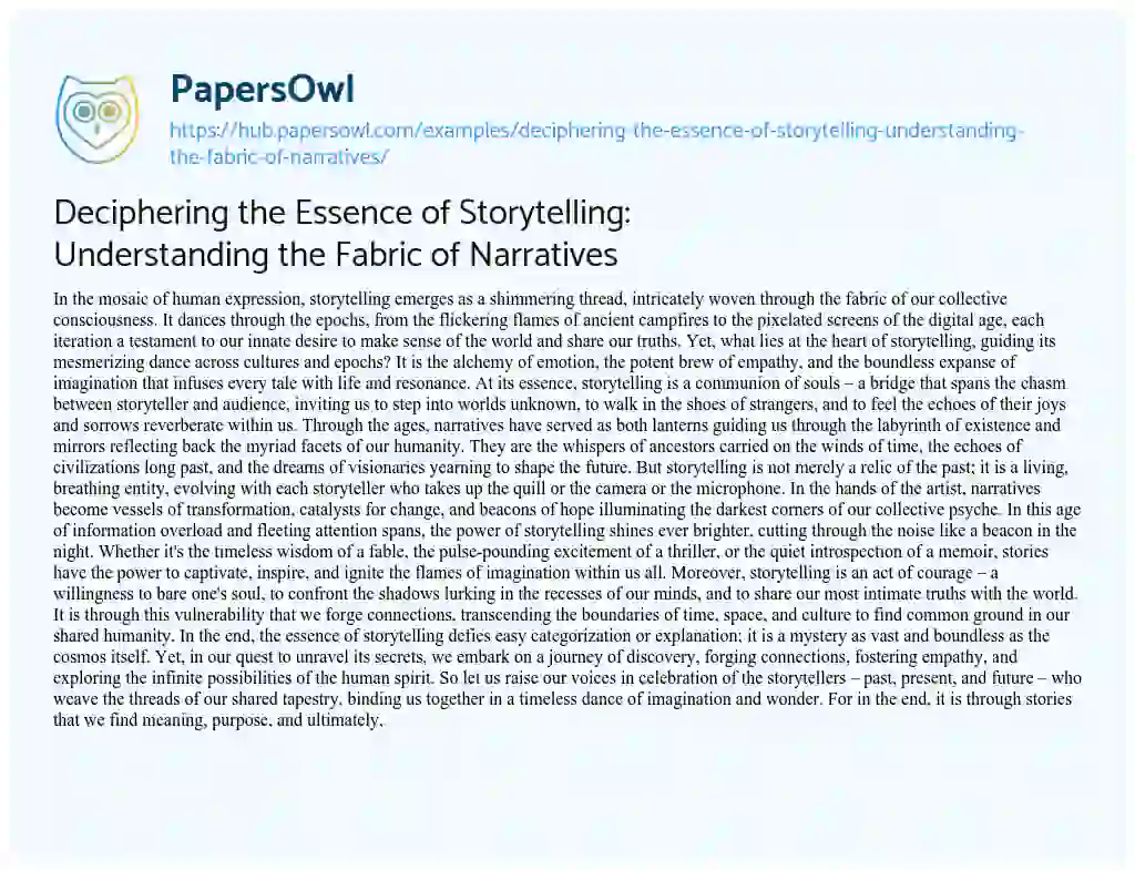 Essay on Deciphering the Essence of Storytelling: Understanding the Fabric of Narratives