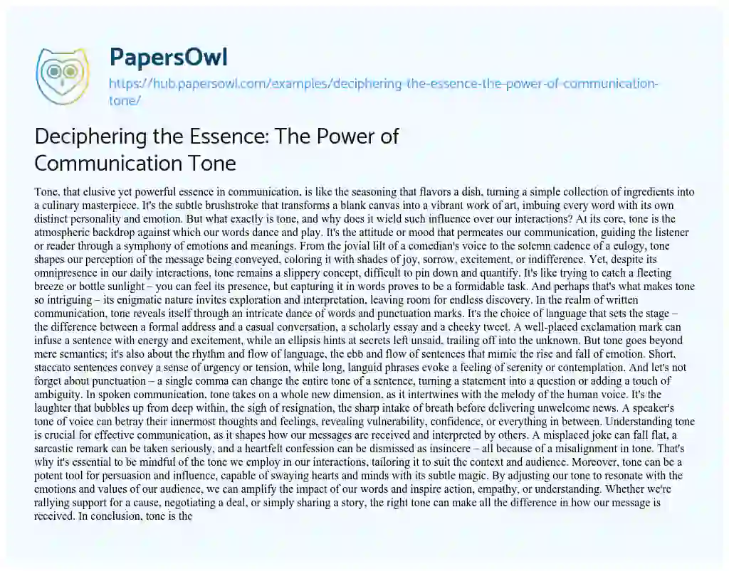 Essay on Deciphering the Essence: The Power of Communication Tone