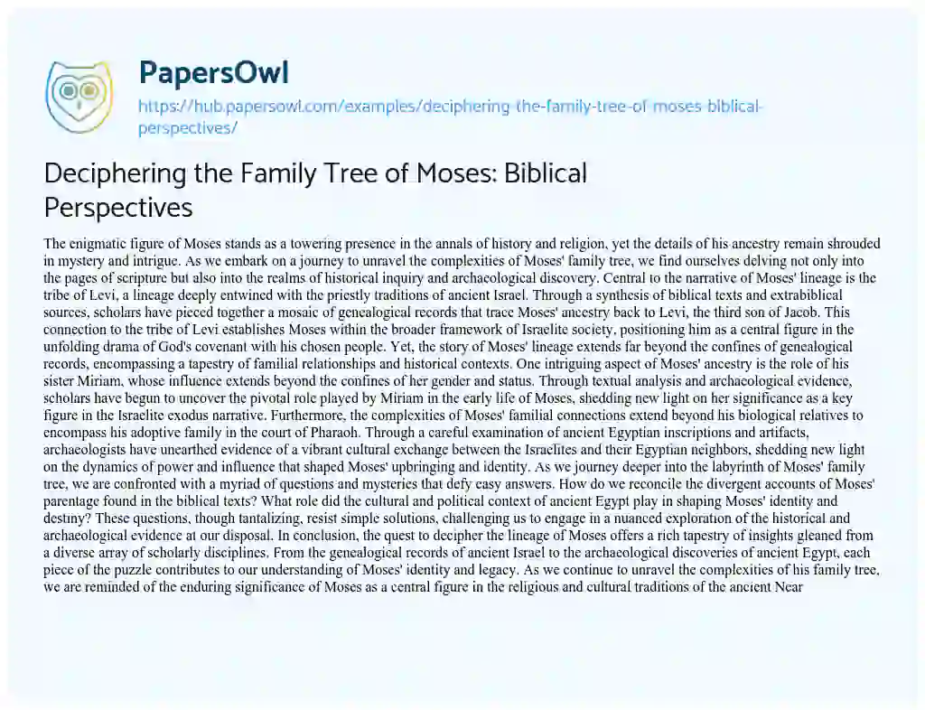 Essay on Deciphering the Family Tree of Moses: Biblical Perspectives