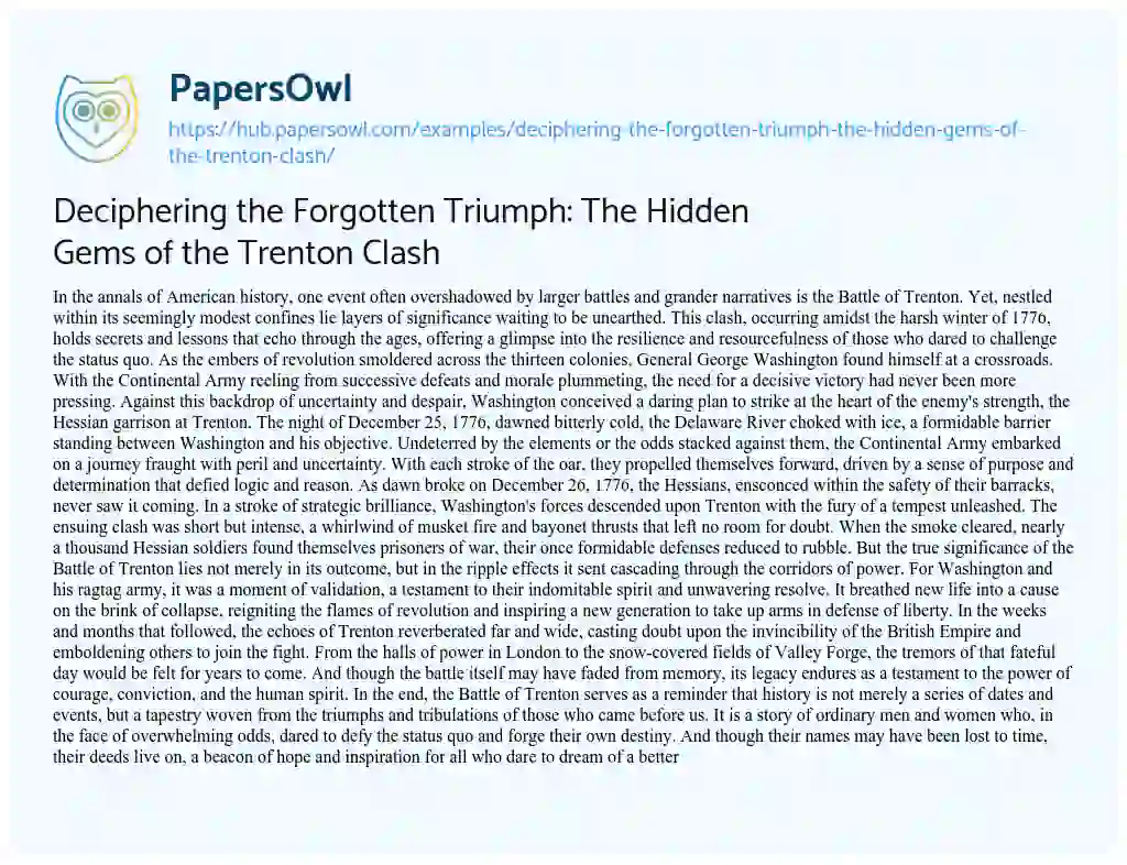 Essay on Deciphering the Forgotten Triumph: The Hidden Gems of the Trenton Clash