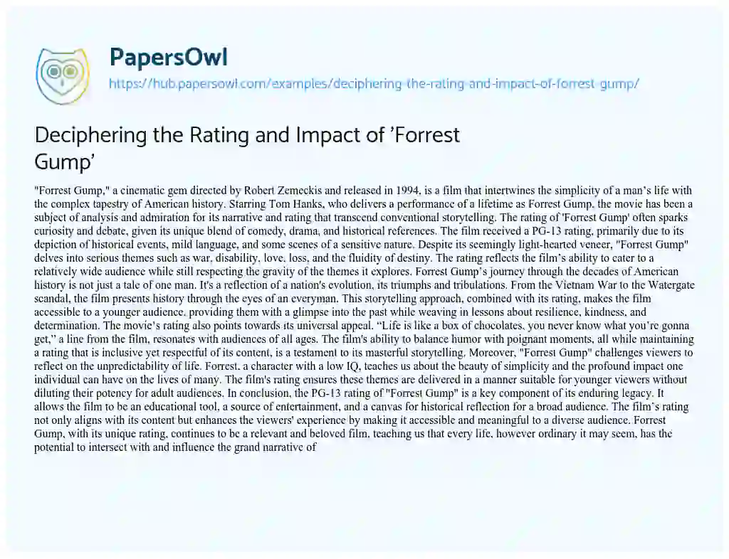 Essay on Deciphering the Rating and Impact of ‘Forrest Gump’
