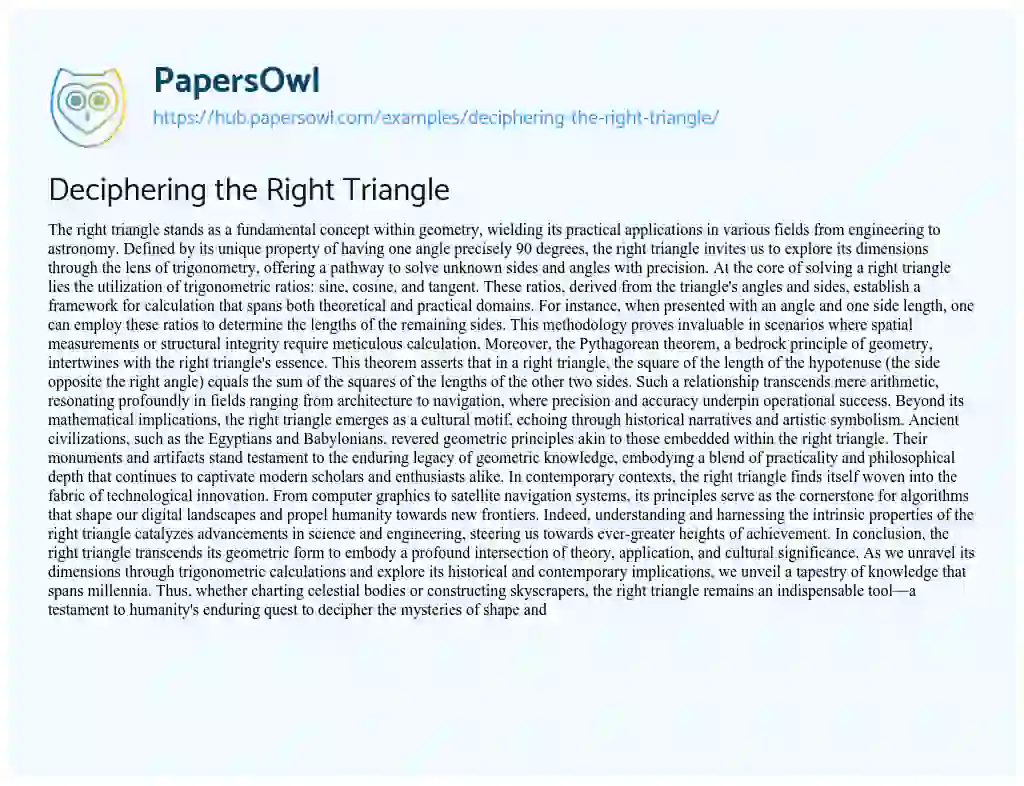 Essay on Deciphering the Right Triangle
