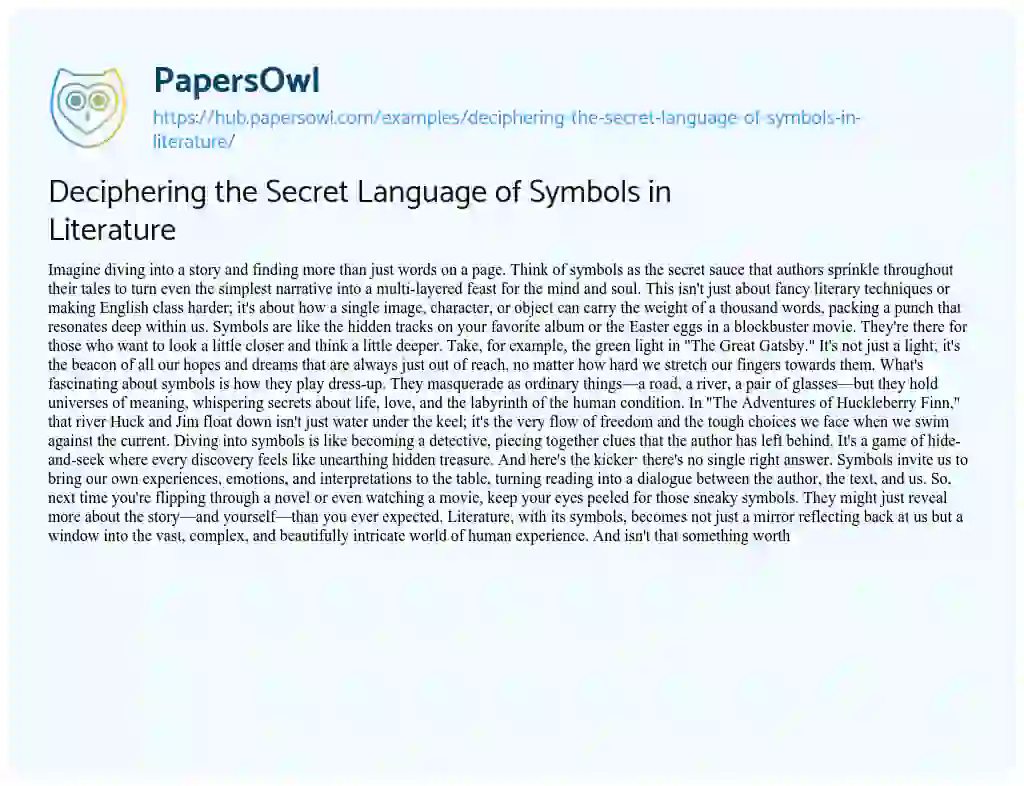 Essay on Deciphering the Secret Language of Symbols in Literature