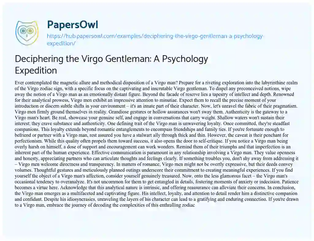 Essay on Deciphering the Virgo Gentleman: A Psychology Expedition
