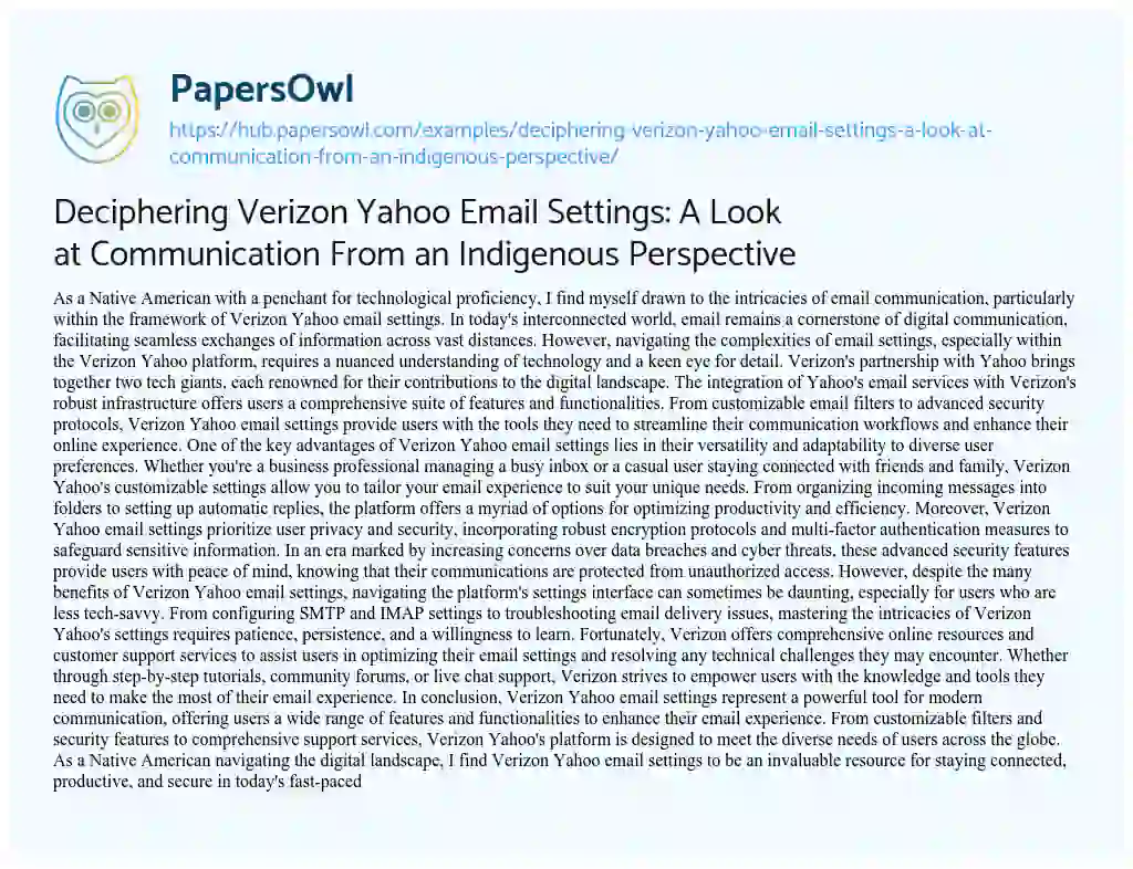 Essay on Deciphering Verizon Yahoo Email Settings: A Look at Communication From an Indigenous Perspective