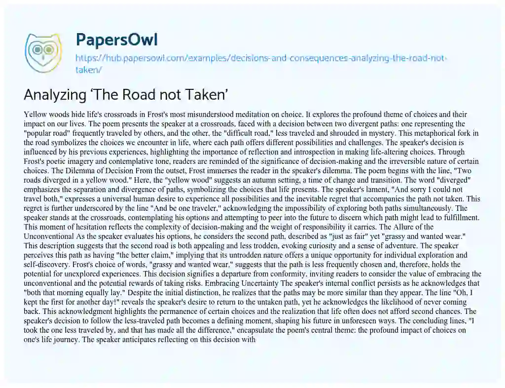 Essay on Analyzing ‘The Road not Taken’