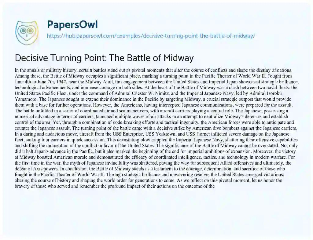 Essay on Decisive Turning Point: The Battle of Midway