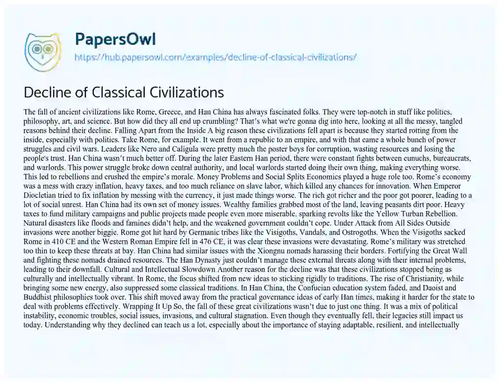 Essay on Decline of Classical Civilizations