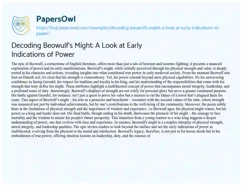 Essay on Decoding Beowulf’s Might: A Look at Early Indications of Power