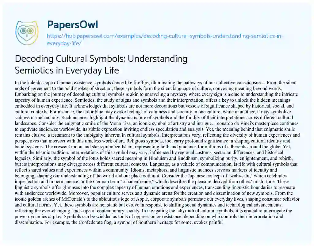 Essay on Decoding Cultural Symbols: Understanding Semiotics in Everyday Life