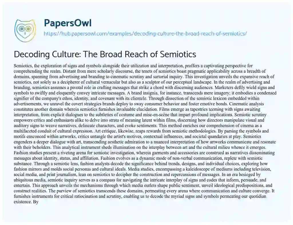 Essay on Decoding Culture: The Broad Reach of Semiotics