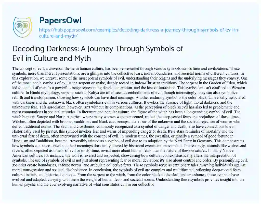 Essay on Decoding Darkness: A Journey Through Symbols of Evil in Culture and Myth
