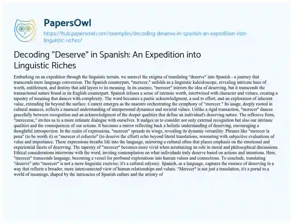 Essay on Decoding “Deserve” in Spanish: An Expedition into Linguistic Riches