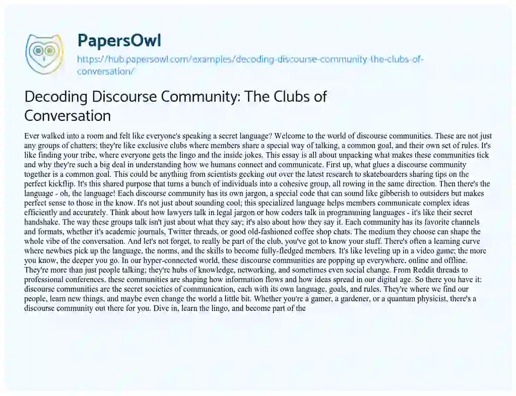 Essay on Decoding Discourse Community: The Clubs of Conversation