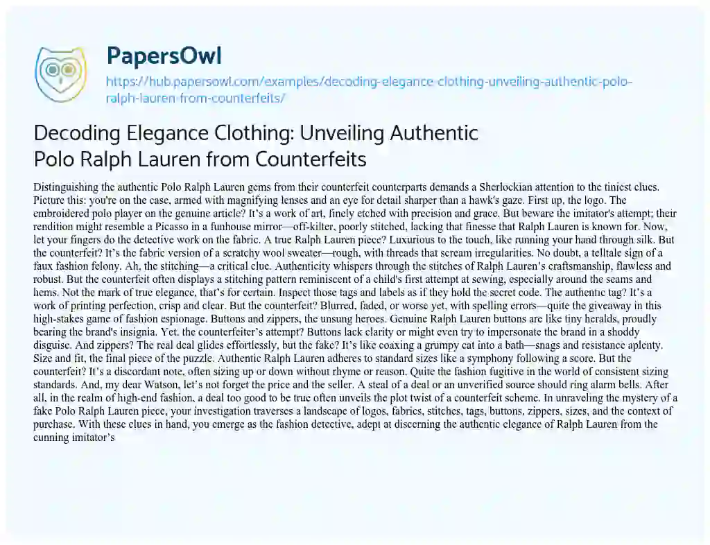 Essay on Decoding Elegance Clothing: Unveiling Authentic Polo Ralph Lauren from Counterfeits