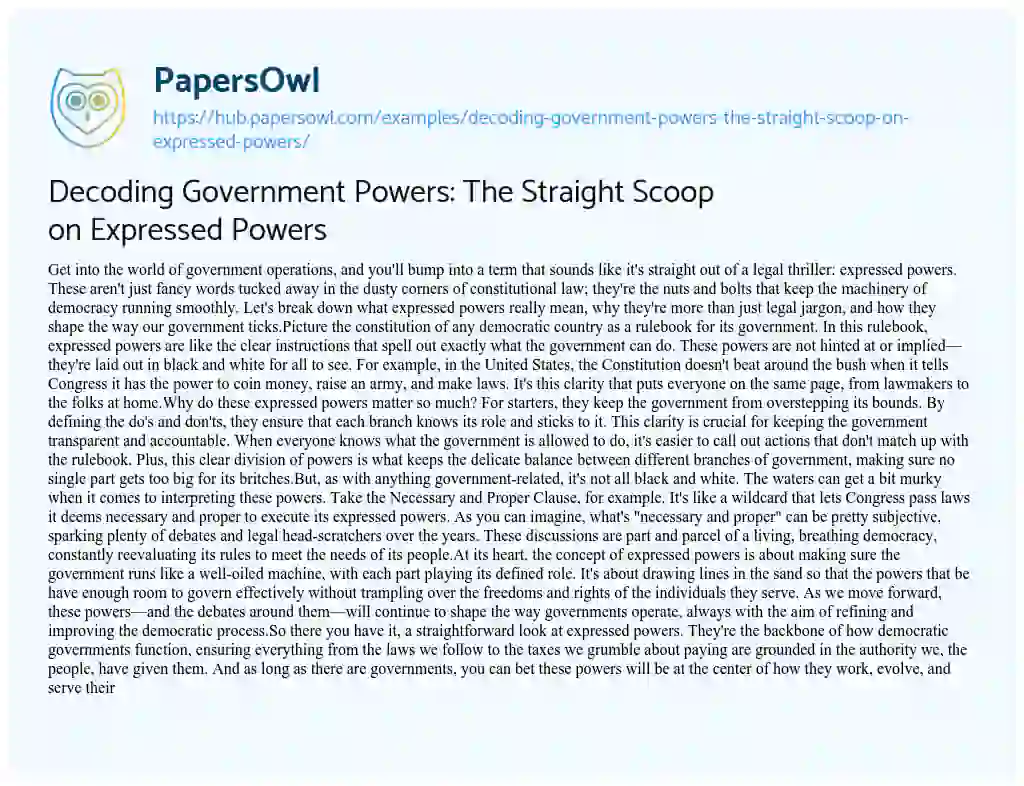 Essay on Decoding Government Powers: The Straight Scoop on Expressed Powers