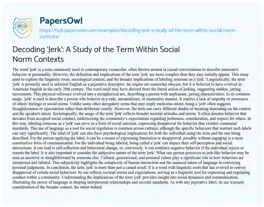 Essay on Decoding ‘Jerk’: A Study of the Term Within Social Norm Contexts