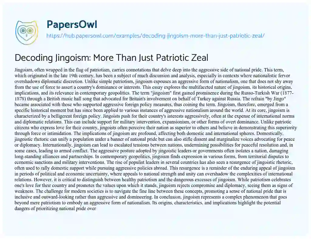 Essay on Decoding Jingoism: More Than Just Patriotic Zeal