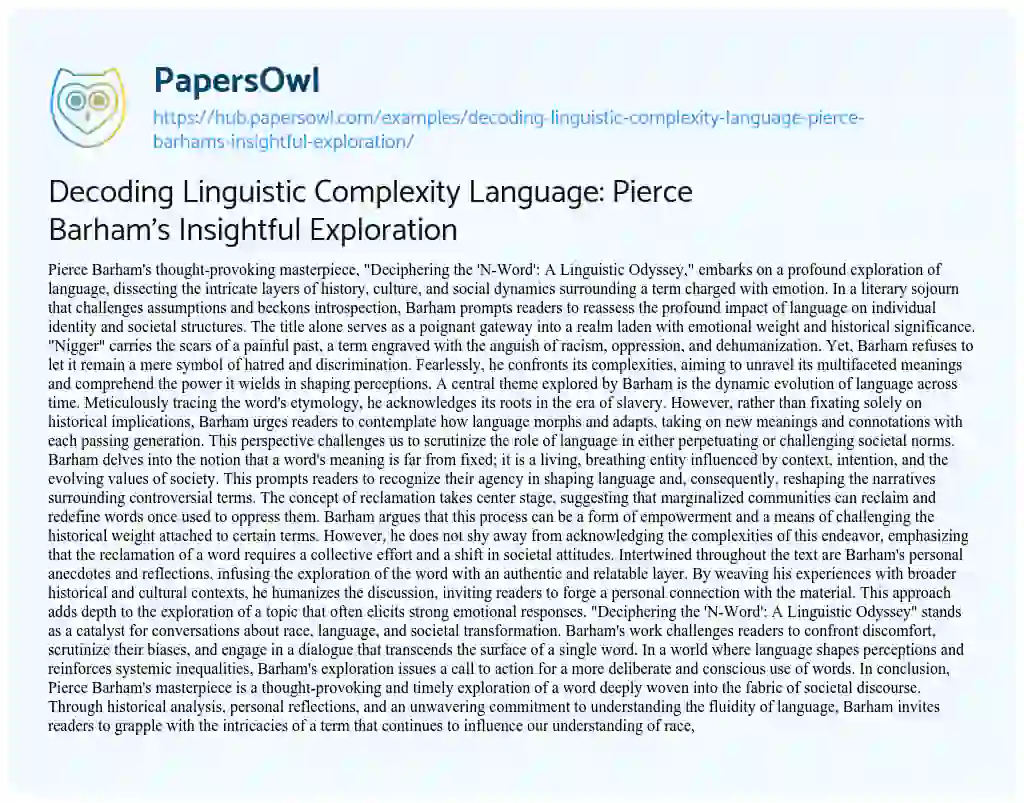 Essay on Decoding Linguistic Complexity Language: Pierce Barham’s Insightful Exploration