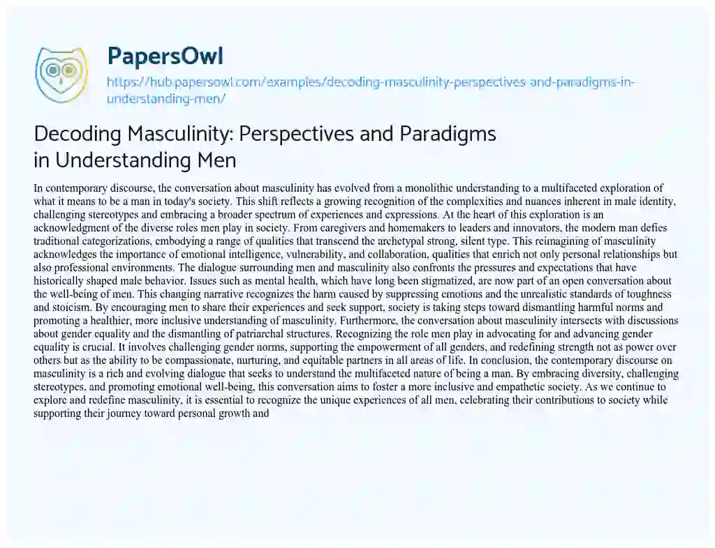 Essay on Decoding Masculinity: Perspectives and Paradigms in Understanding Men