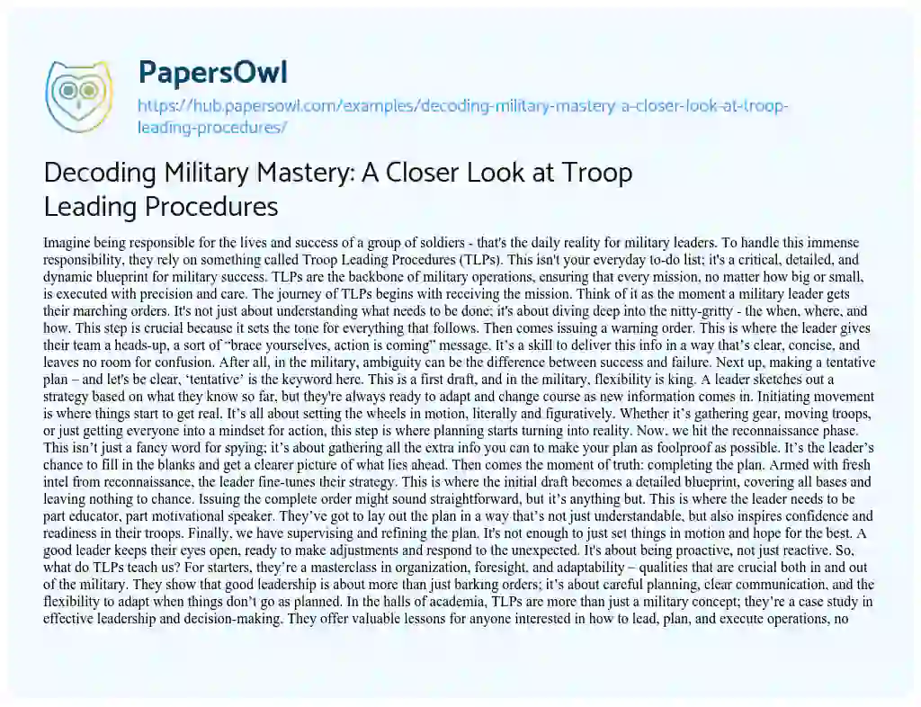 Essay on Decoding Military Mastery: A Closer Look at Troop Leading Procedures