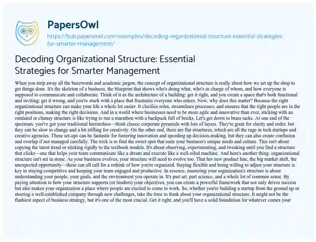 Essay on Decoding Organizational Structure: Essential Strategies for Smarter Management