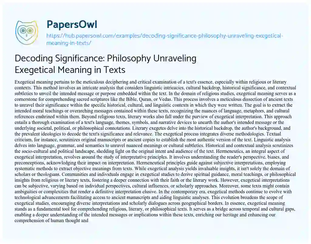 Essay on Decoding Significance: Philosophy Unraveling Exegetical Meaning in Texts