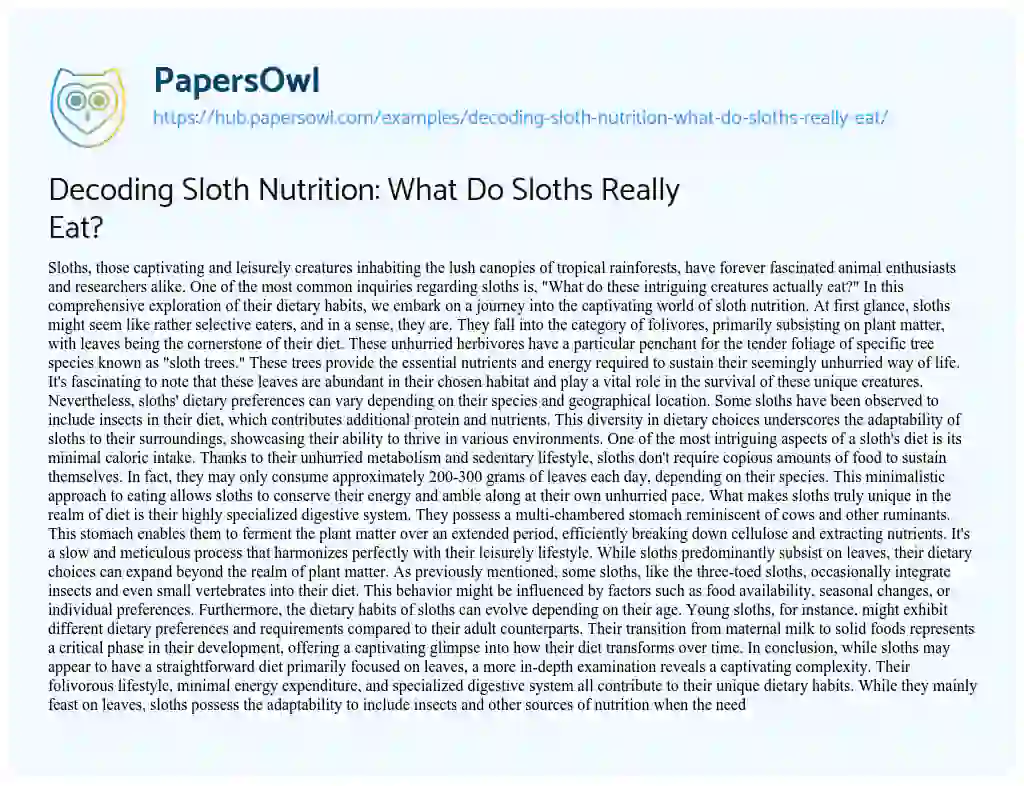 Essay on Decoding Sloth Nutrition: What Do Sloths Really Eat?